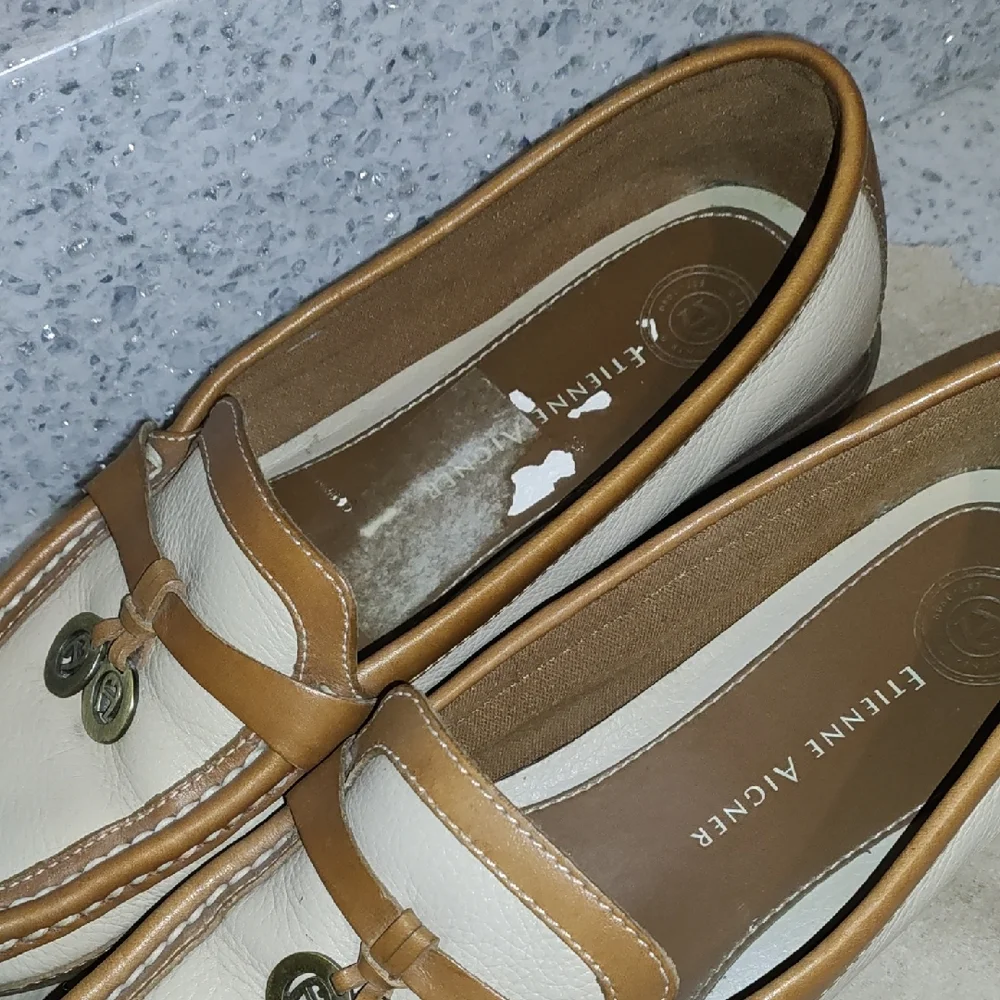 Etienne Aigner Cream and Tan Leather Loafers - Picture 2 of 9
